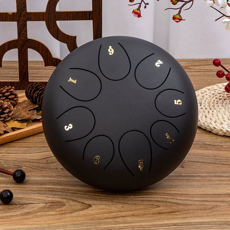 8-Tone D Key Steel Tongue Drum - Round 10 Inch Instrument