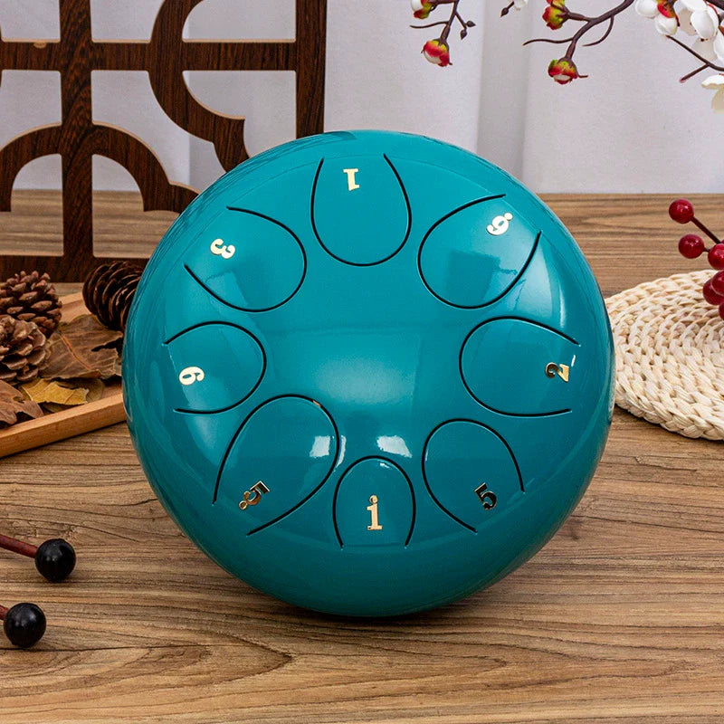 8-Tone D Key Steel Tongue Drum - Round 10 Inch Instrument