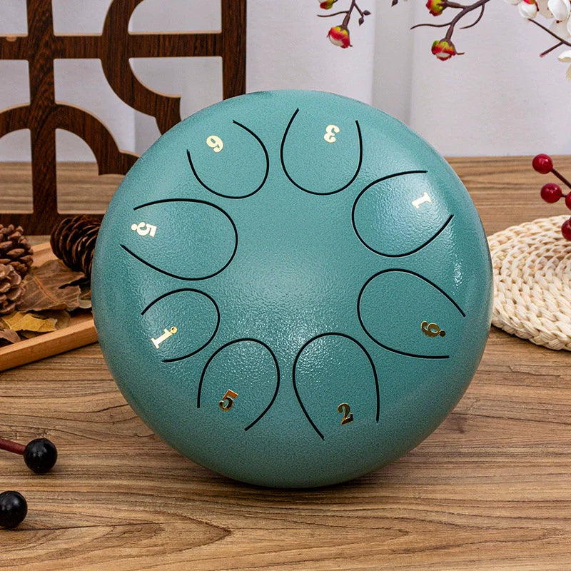 8-Tone D Key Steel Tongue Drum - Round 10 Inch Instrument