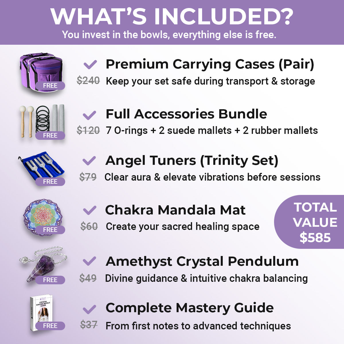 Aria Gradient Chakra Crystal Singing Bowl Set for Meditation