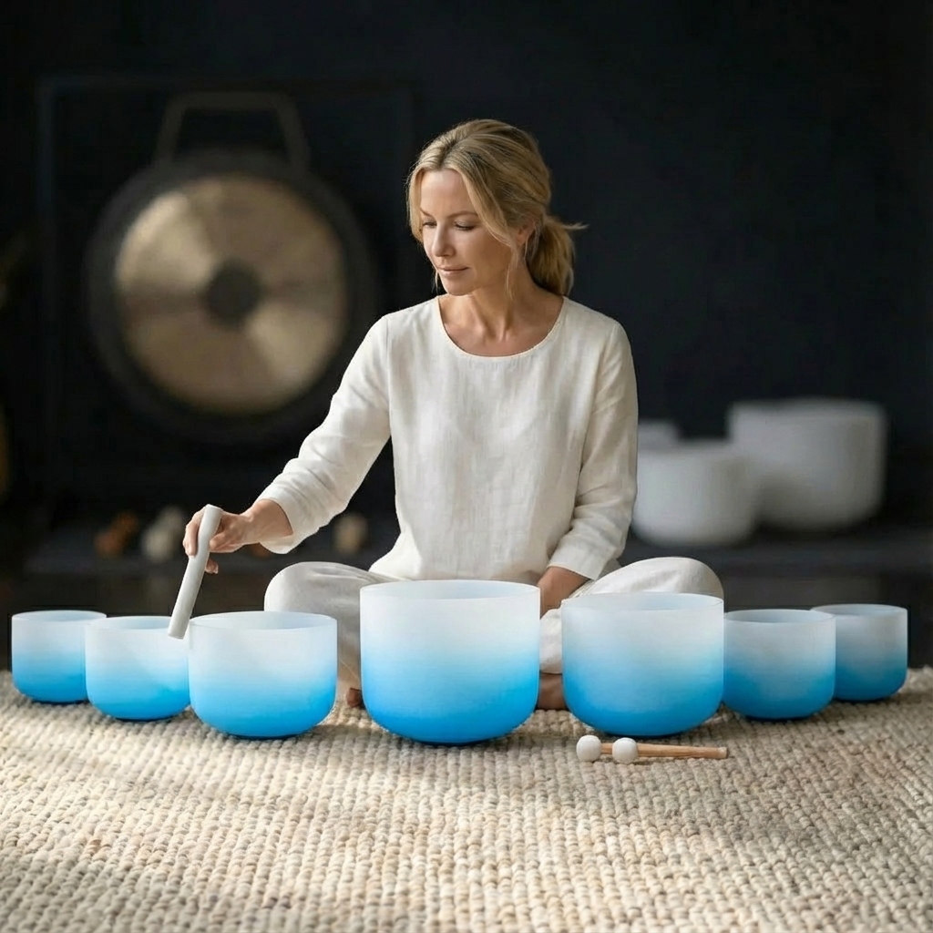 Blue Aria Gradient Chakra Crystal Singing Bowl Set - 7 PCS 6-12 inch