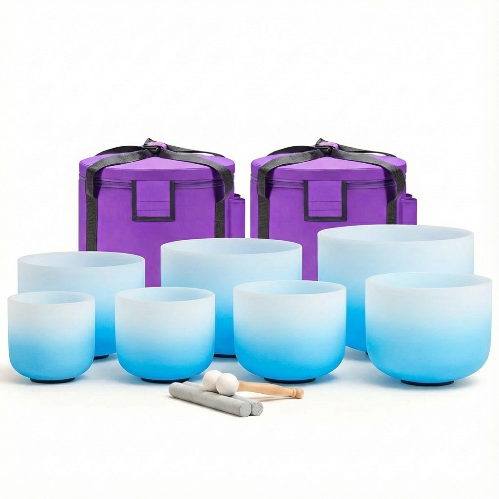 Blue Aria Gradient Chakra Crystal Singing Bowl Set - 7 PCS 6-12 inch