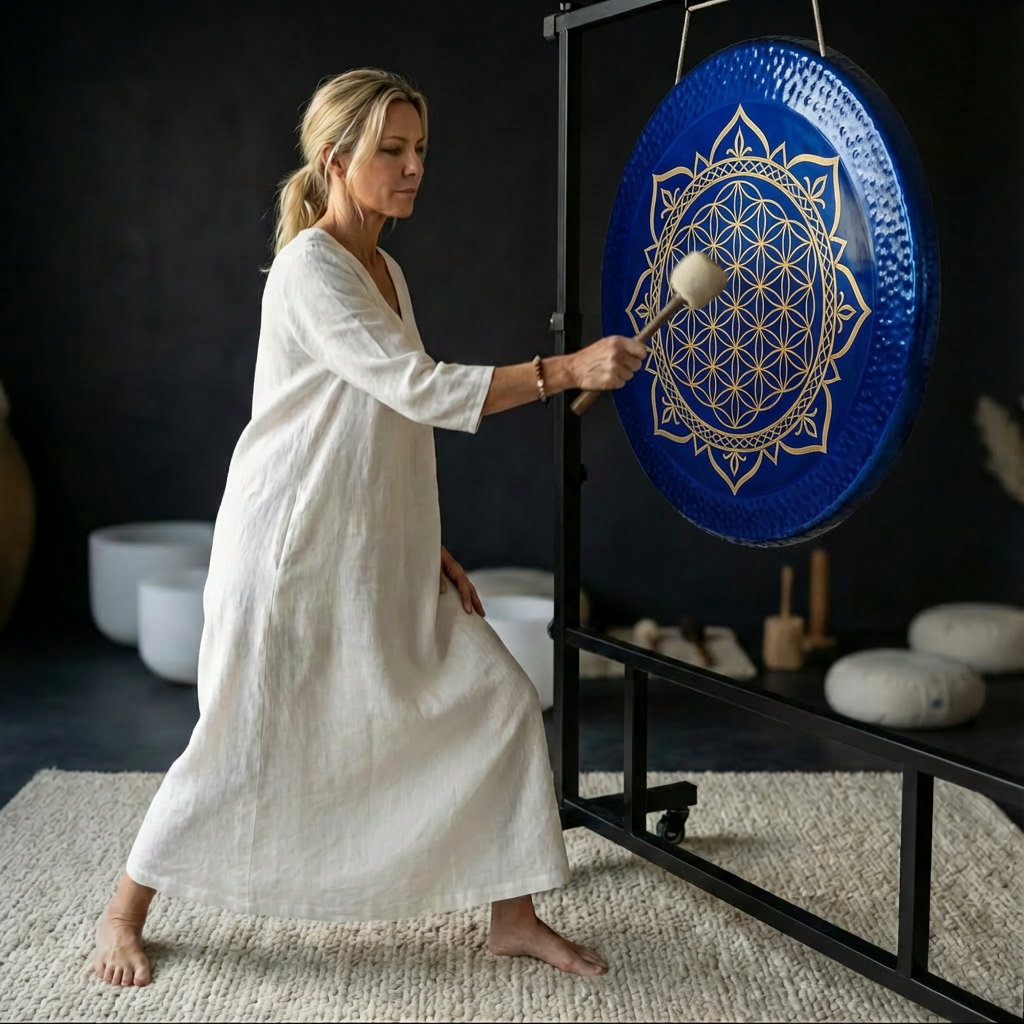 Blue Flower of Life Gong Instrument for Sound Relaxation