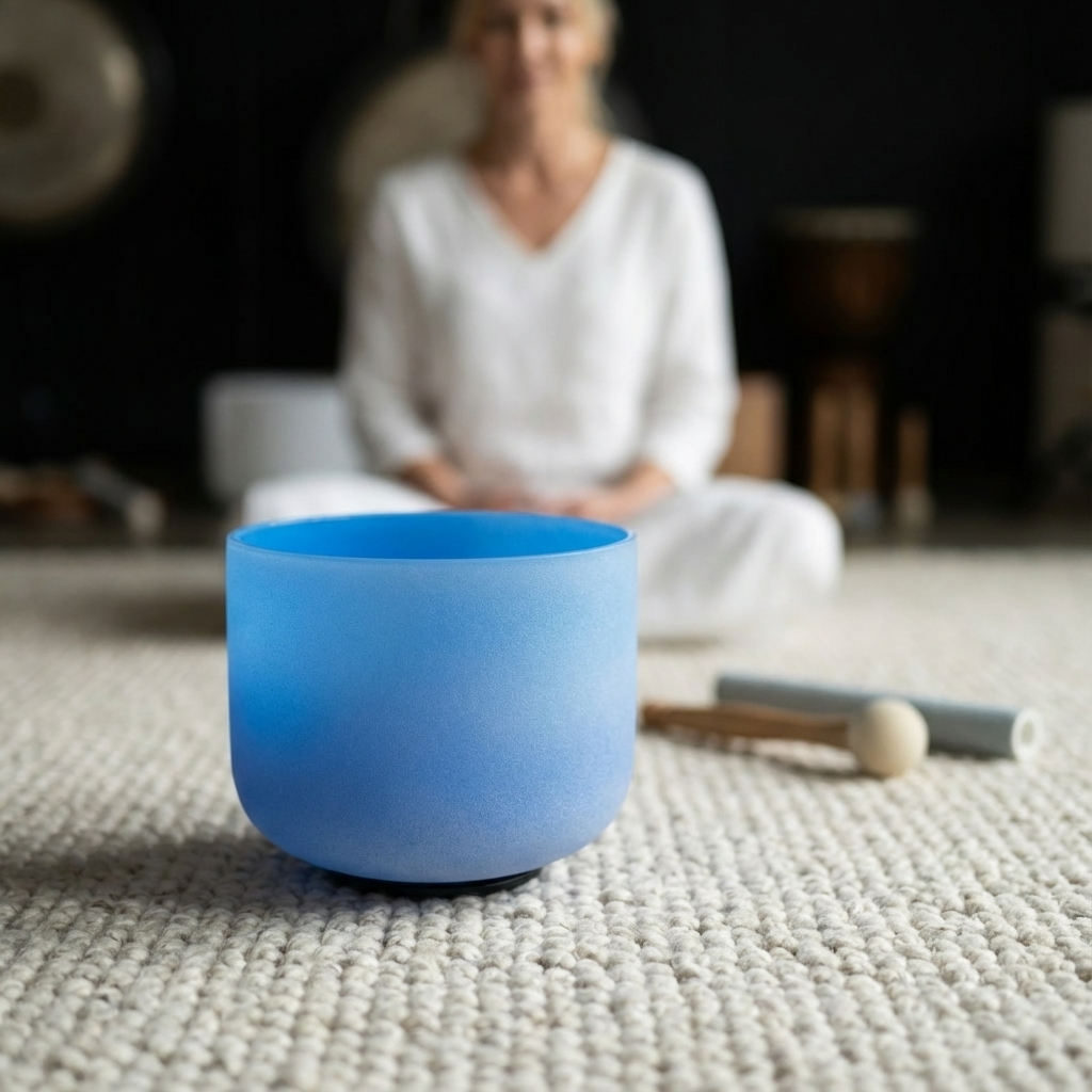 Blue Throat Chakra Crystal Singing Bowl - G Note