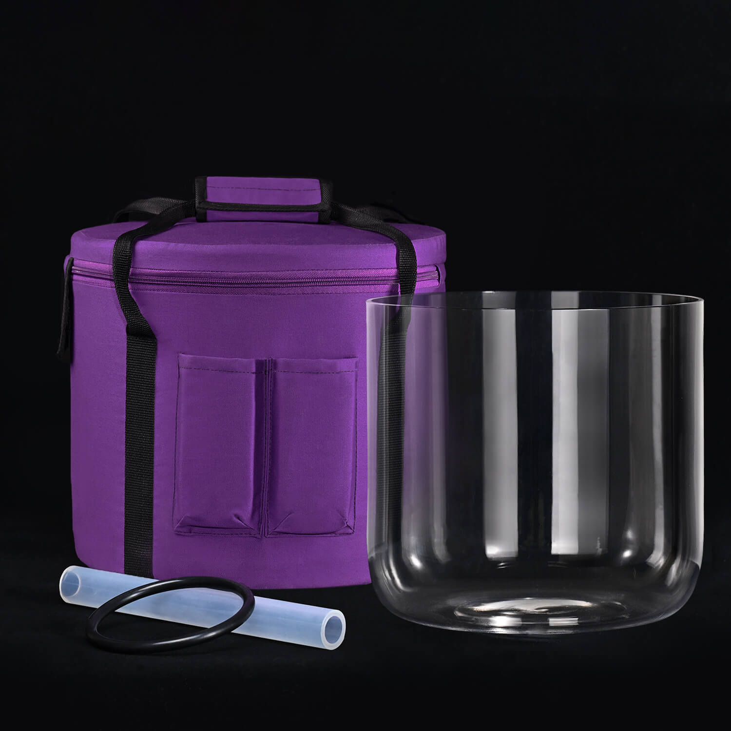 Purple insulated food and beverage carrier with straps and accessories for Chakra Healing