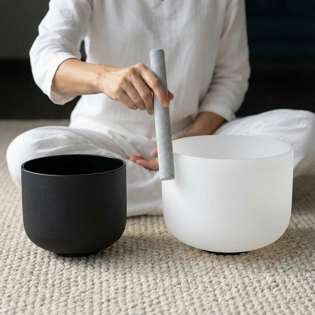 Crystal Singing Bowl Set - 8 inch A Note & 10 inch F Note Yin Yang