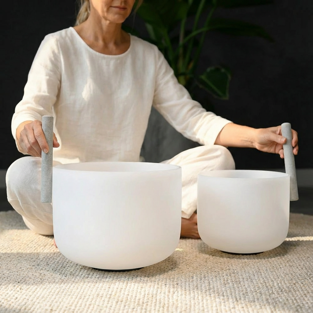 Earth Star and Soul Star Perfect Pitch Crystal Singing Bowls 10 B3 and 8 C5 with Carrier Bag