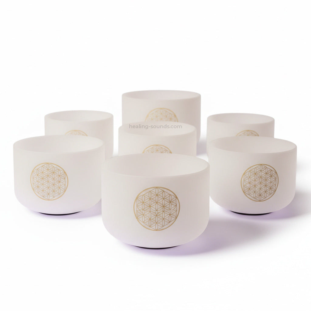 Flower of Life Quartz Crystal Singing Bowl Set for Meditation