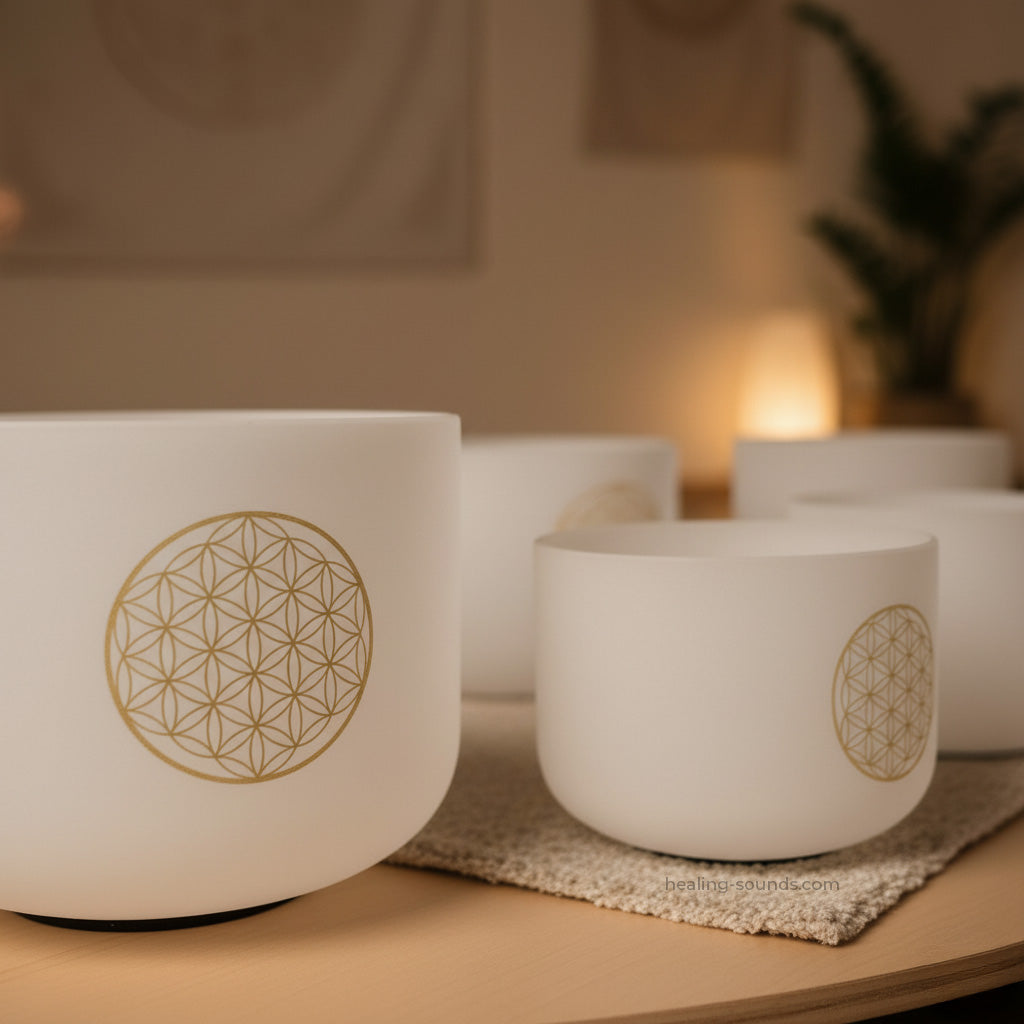 Flower of Life Quartz Crystal Singing Bowl Set for Meditation