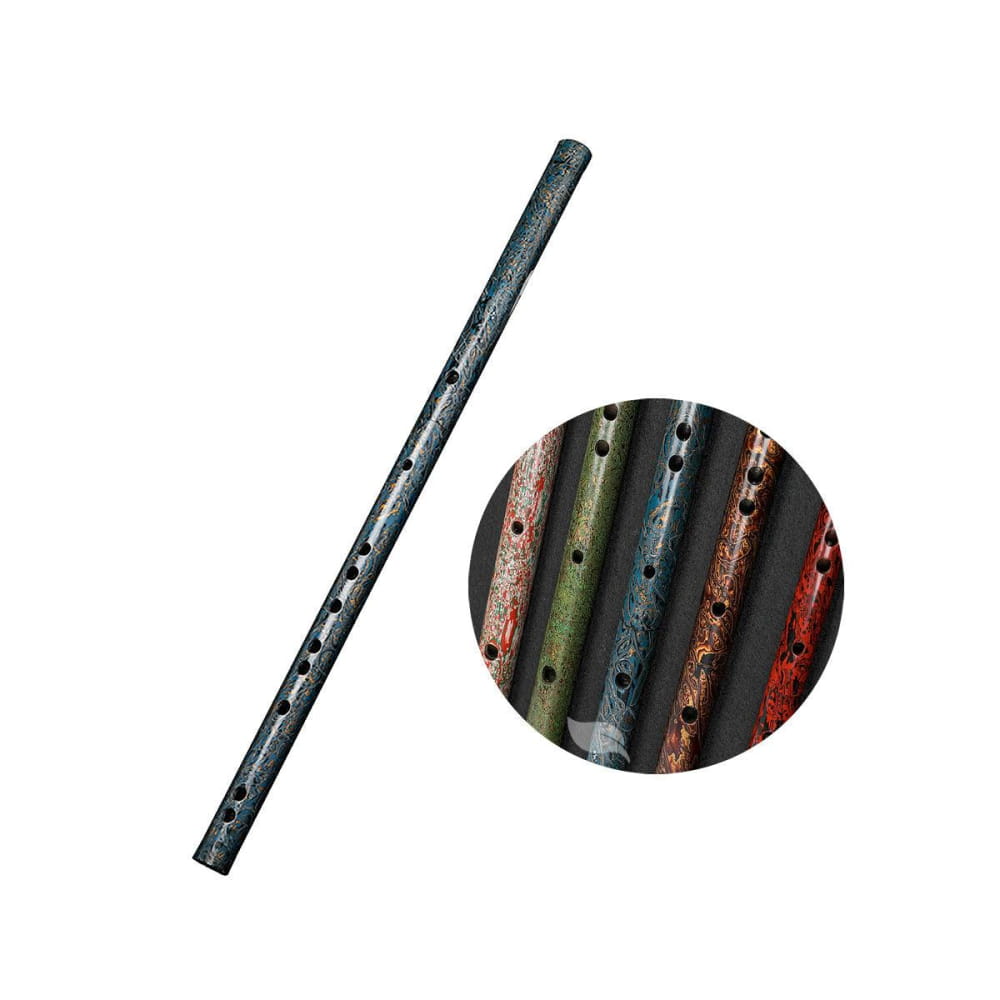 Black tin whistle showcasing finger holes, part of Hand-Painted Expert Bamboo Dizi Flute
