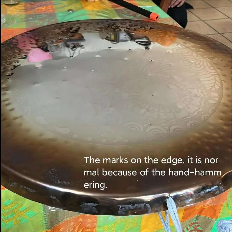 Hammered metal gong with textured edges for meditation and relaxation in Mirror Chau design