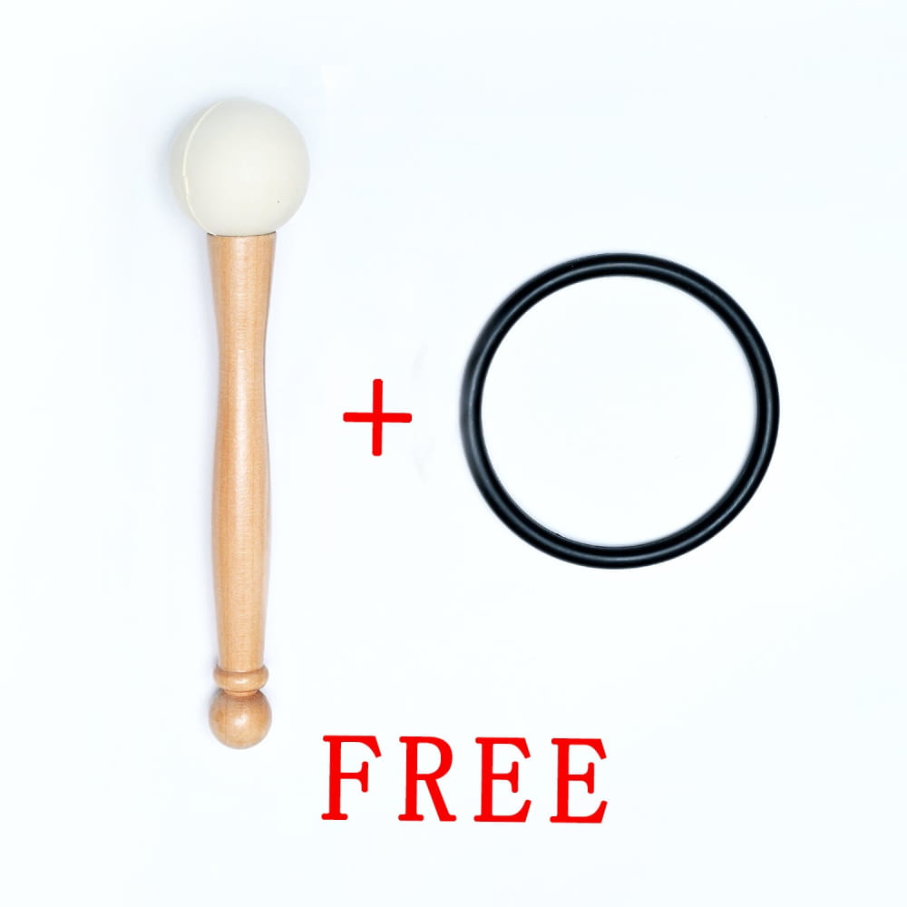 Wooden baseball bat with white round top and black rubber ring marked FREE for A Note Sapphire Gemstone Fusion Crystal Singing Bowl