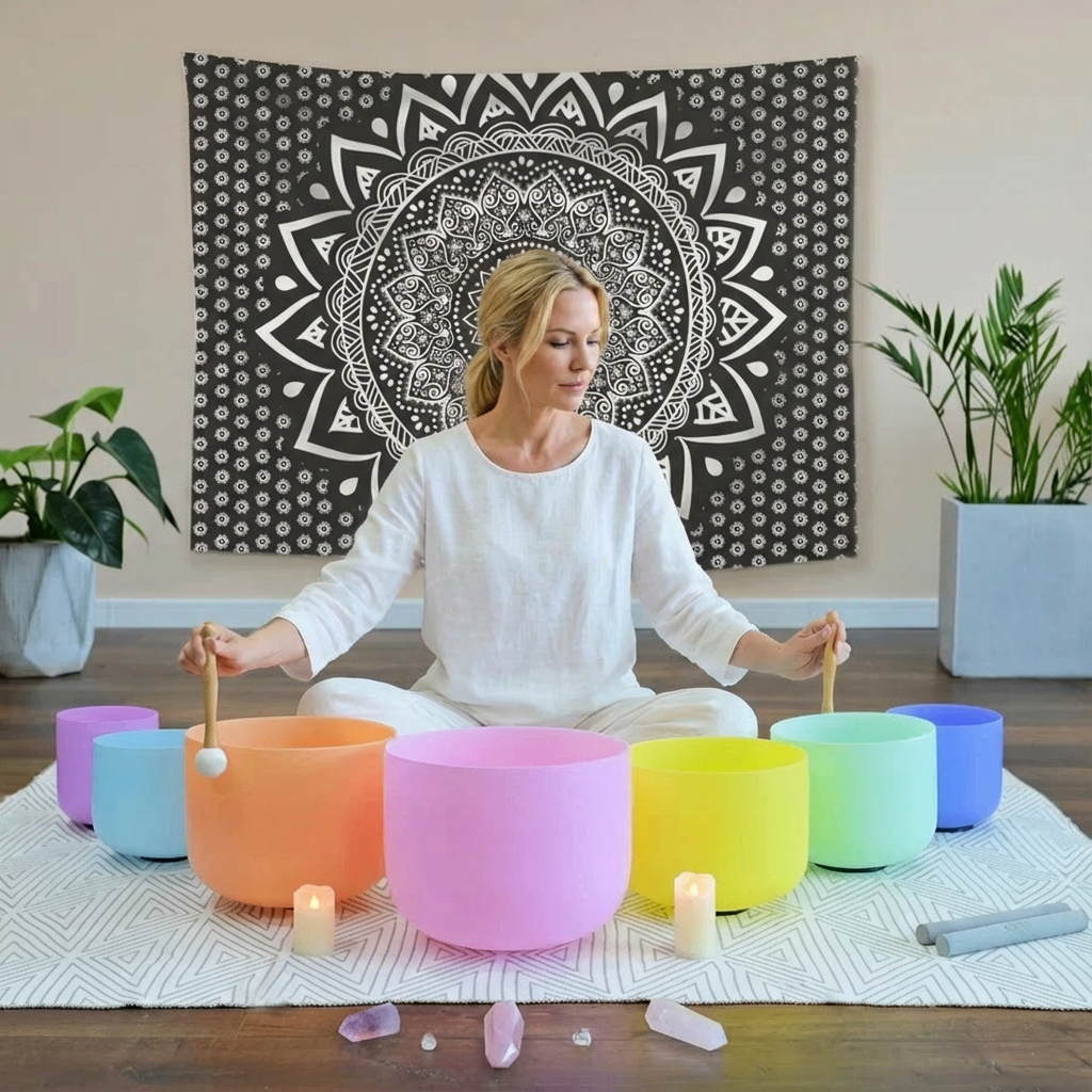Pastel Crystal Singing Bowl Set for Meditation