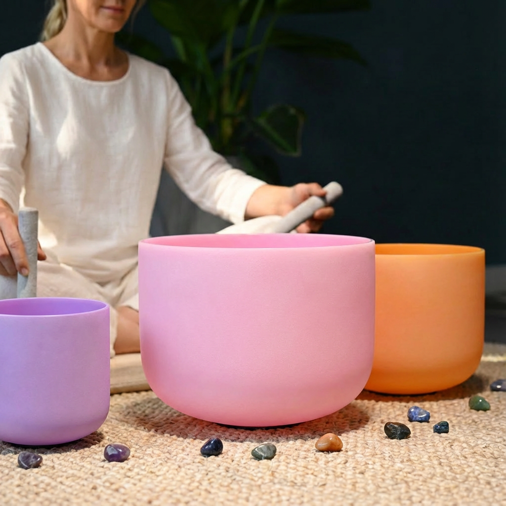 Pastel Crystal Singing Bowl Set for Meditation