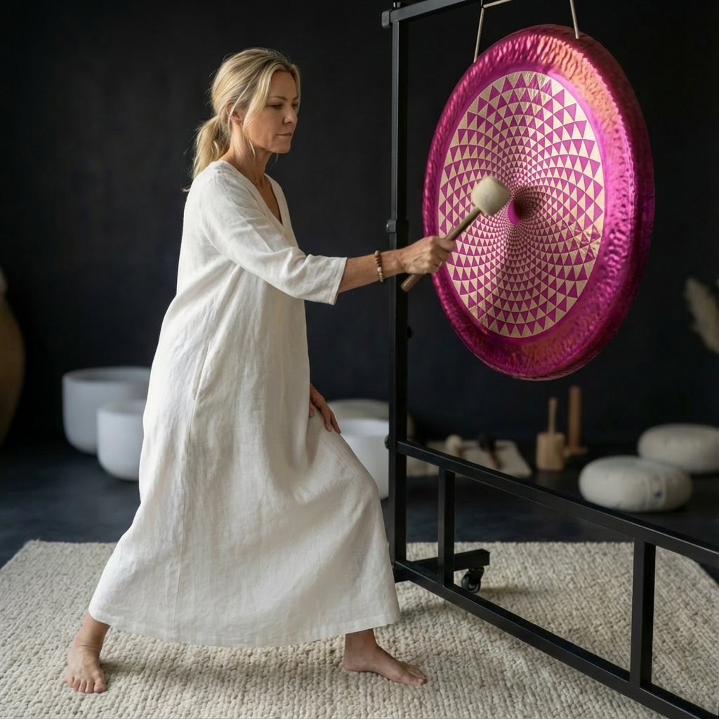 Pink Sacred Geometry Lotus Gong Instrument