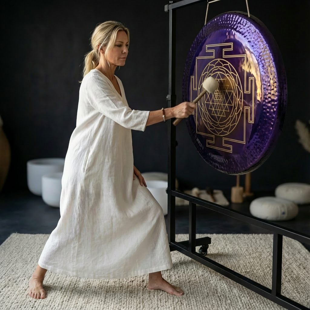 Purple Sacred Geometry Gong for Sound Bath