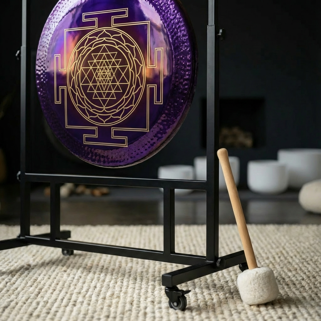 Purple Sacred Geometry Gong for Sound Bath