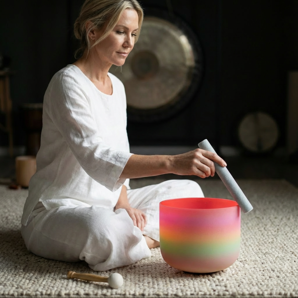 Rainbow Crystal Singing Bowl for Chakra Meditation