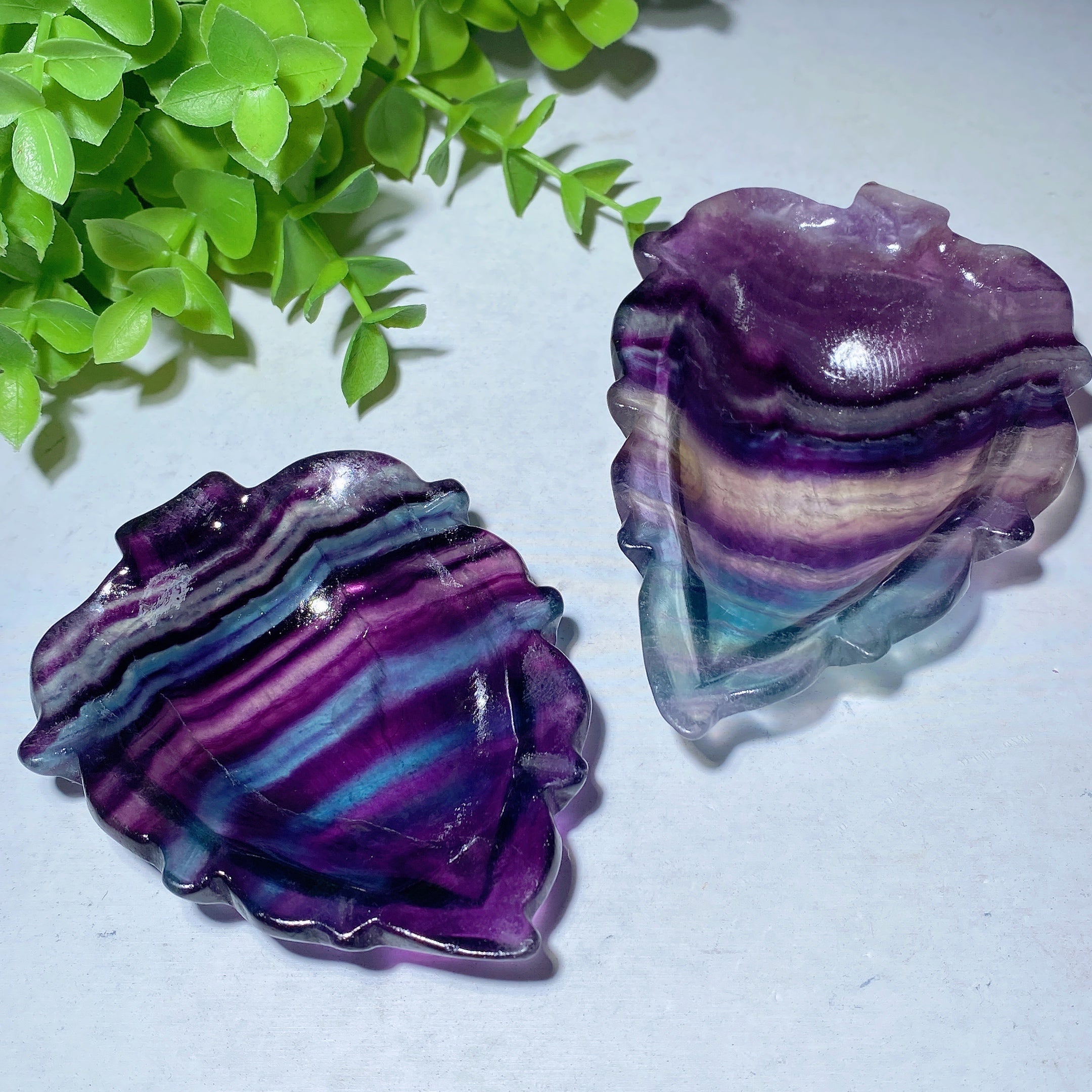 Rainbow Fluorite Leaf Shape Bowl 3.2-3.8 Inch Crystal Decor