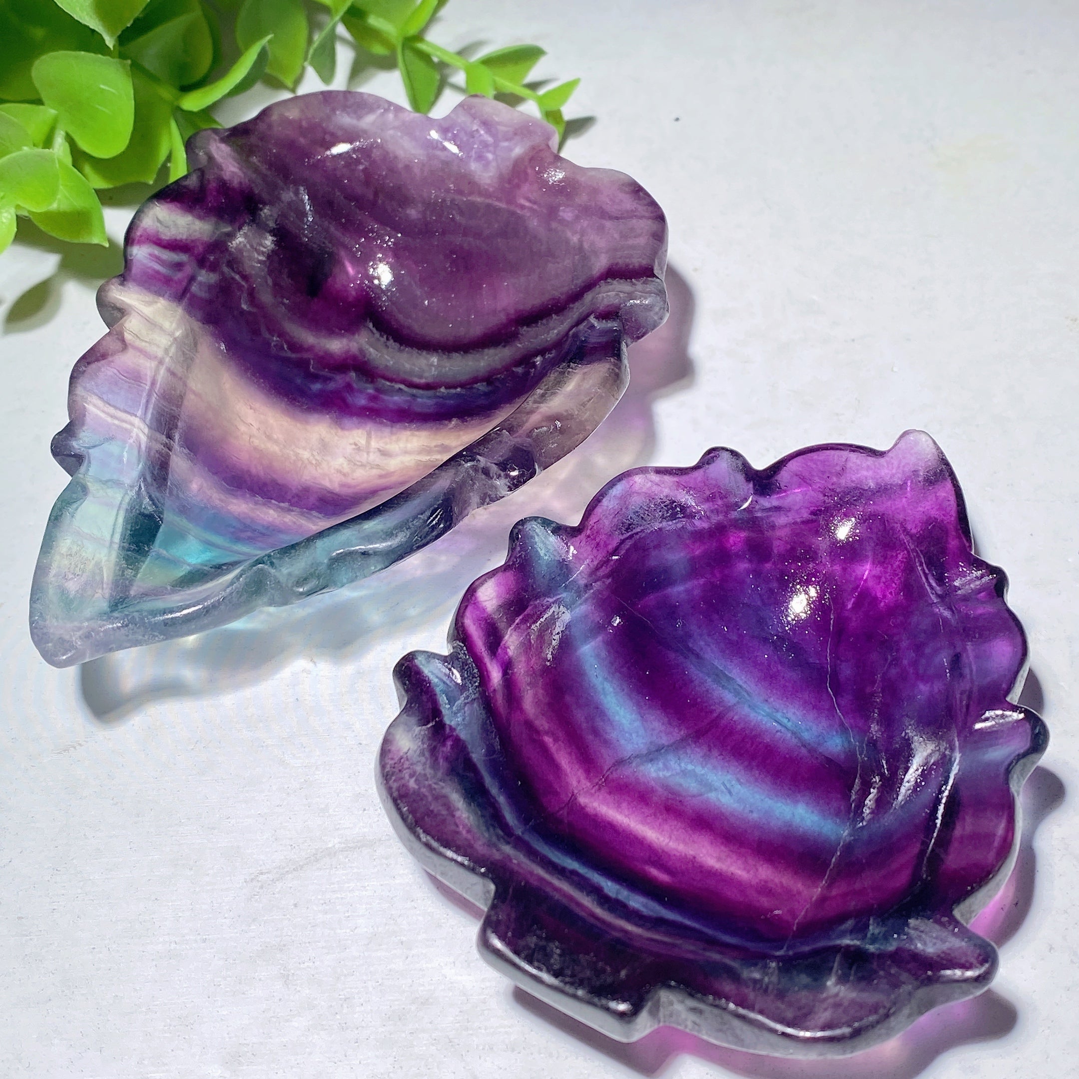 Rainbow Fluorite Leaf Shape Bowl 3.2-3.8 Inch Crystal Decor