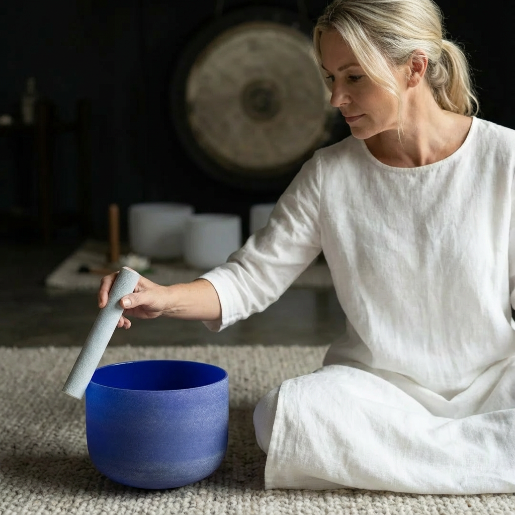 Third-Eye Chakra Crystal Singing Bowl - A Note Sound - Indigo