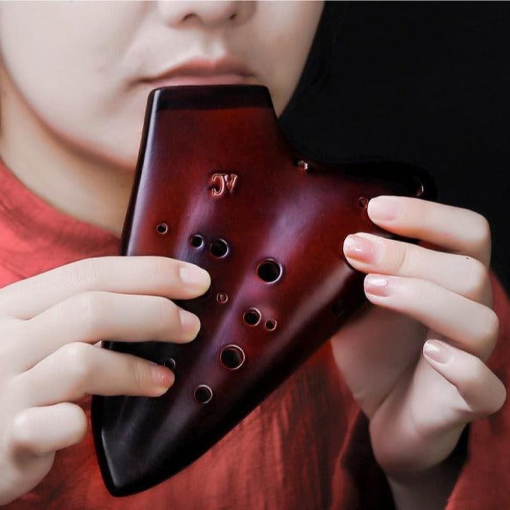 Burgundy Triple Chamber AC Tone Ocarina Flute with finger holes and unique design