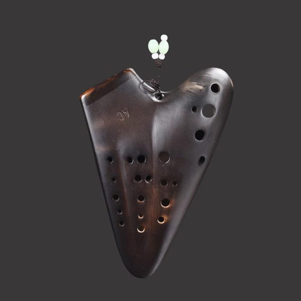 Dark brown ceramic Triple Chamber Alto C Ocarina with multiple finger holes