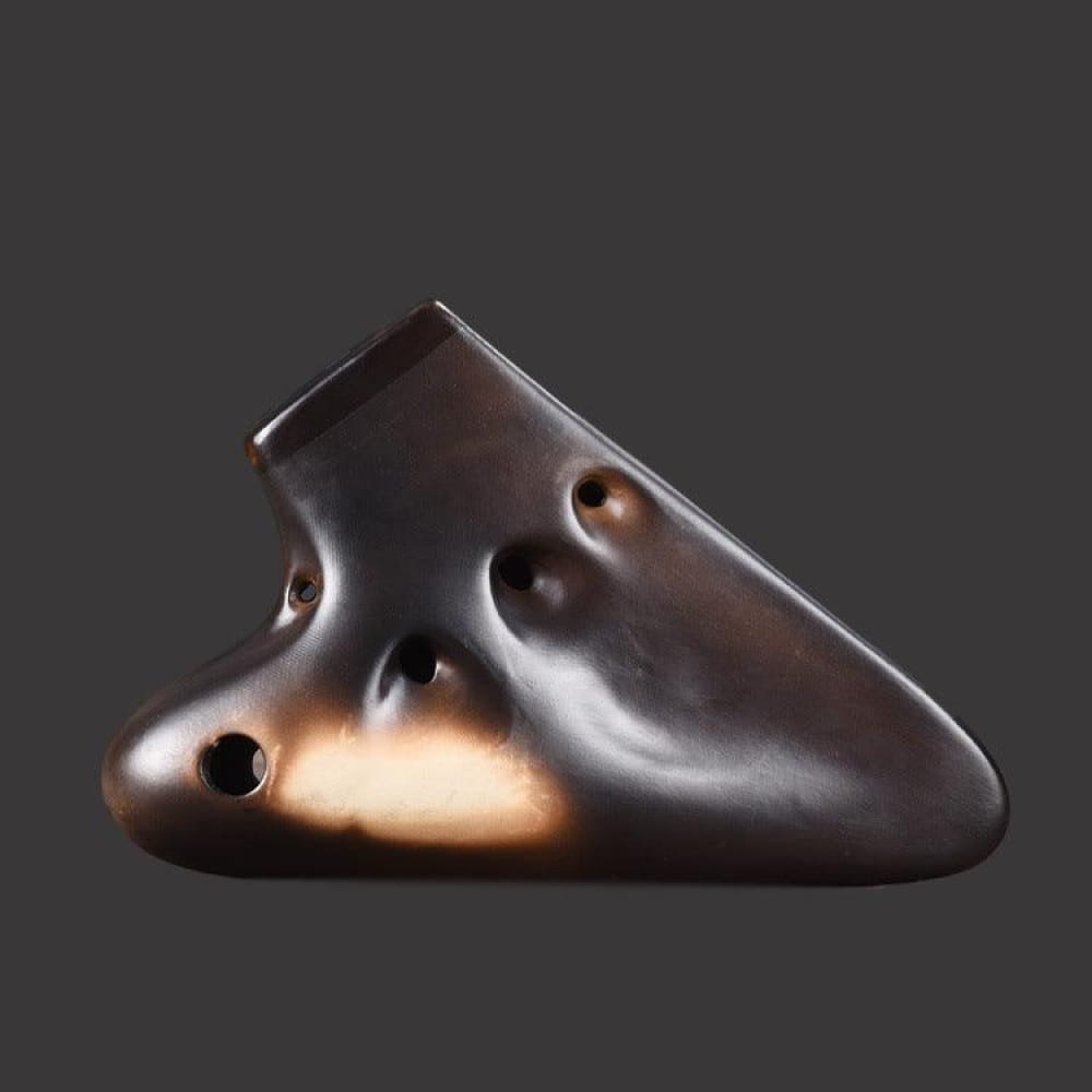 Dark brown ceramic Triple Chamber Alto C Ocarina with finger holes for wind instrument