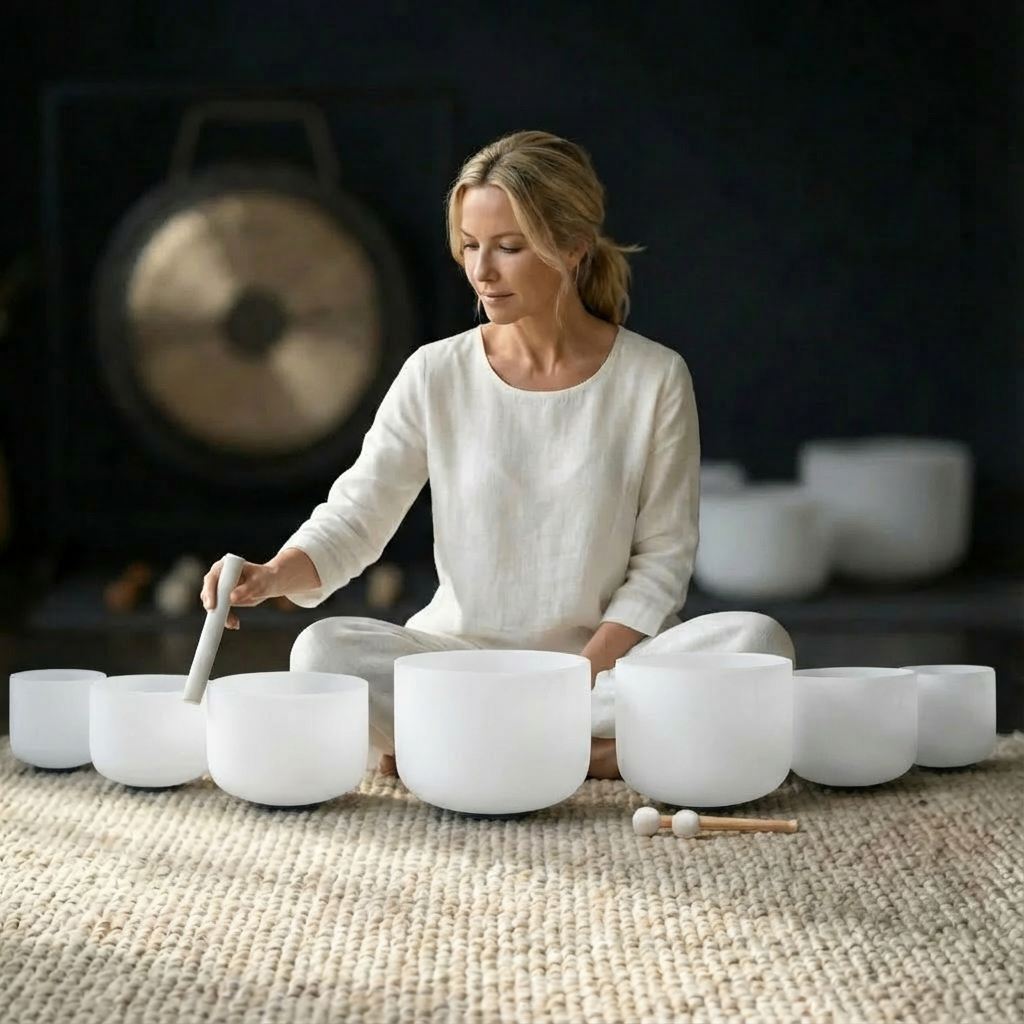 White Frosted Crystal Singing Bowl Set - 7 pcs - 6-16"