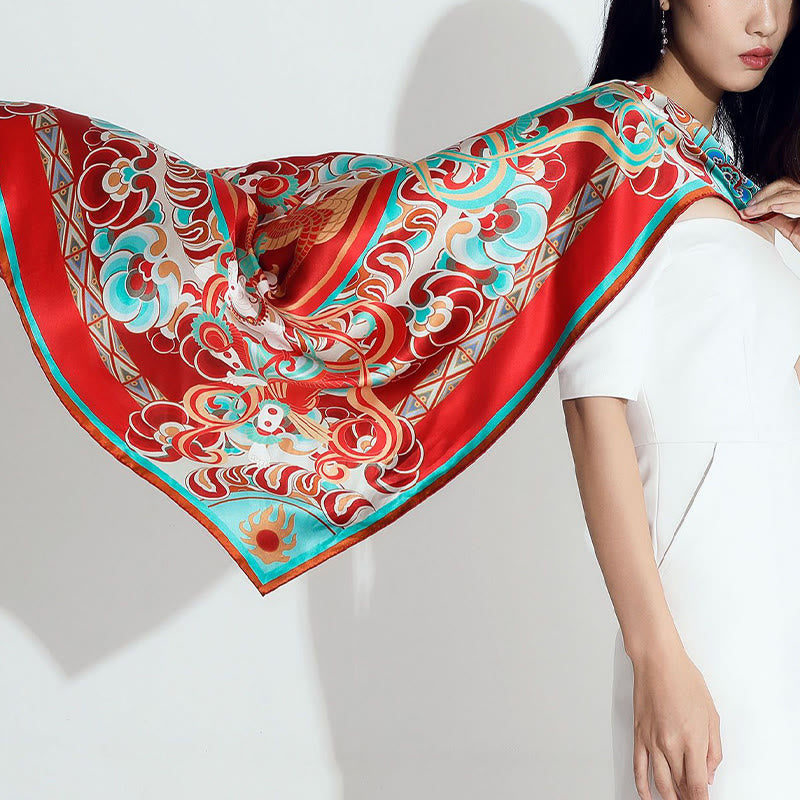 100% Mulberry Silk Dunhuang Scarf | Spiritual Shawl 90x90cm