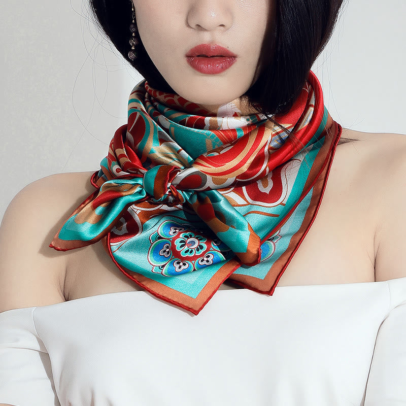 100% Mulberry Silk Dunhuang Scarf | Spiritual Shawl 90x90cm