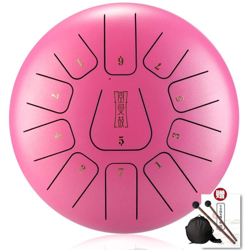 Pink Carbon Steel Tongue Drum with 11 Notes and Radial Pattern Design