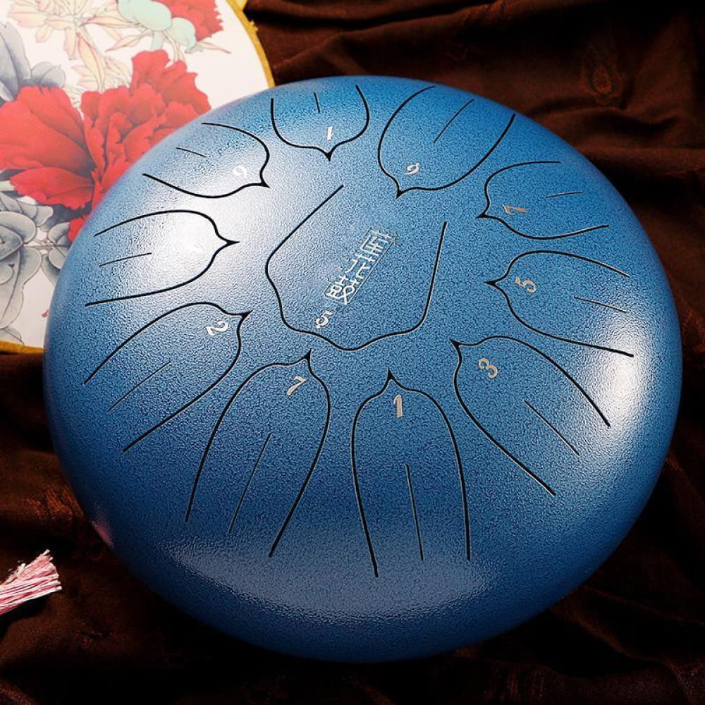 Blue Steel Tongue Drum with Petal-Shaped Tone Markings in D Key - 10 Carbon Steel