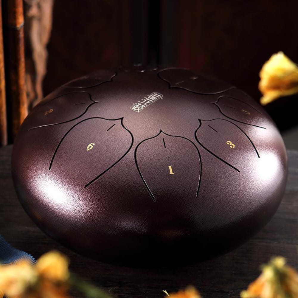 Dark metallic tongue drum with numbered tone zones for 10 Carbon Steel 8 Tone C Key