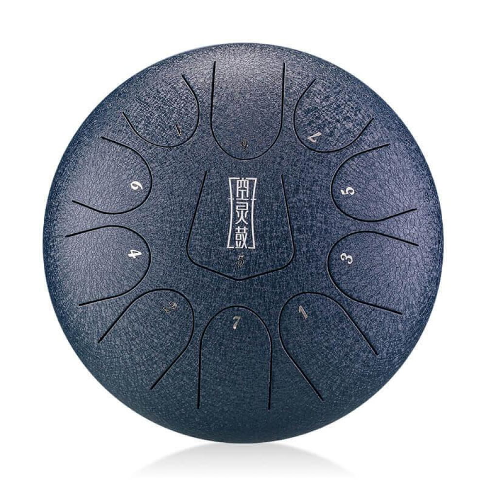 Dark blue steel tongue drum with tone markers for Triangle Style in D Key 10 Inch 11 Note