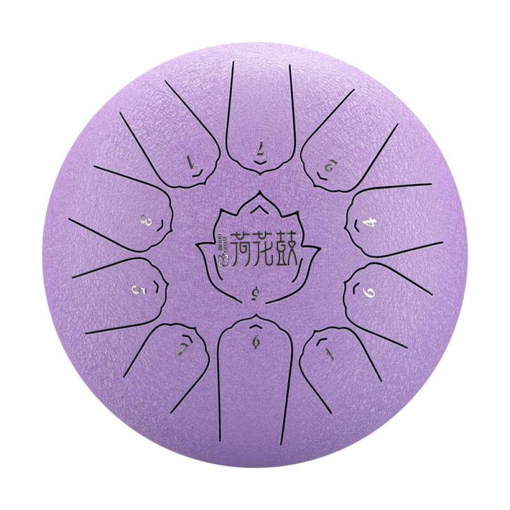 Purple steel tongue drum with petal tone markings in a circular pattern, 10-Inch, C Major
