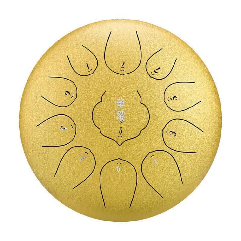 Golden Carbon Steel Tongue Drum with 11 Tone Sections in F Key, Circular Design
