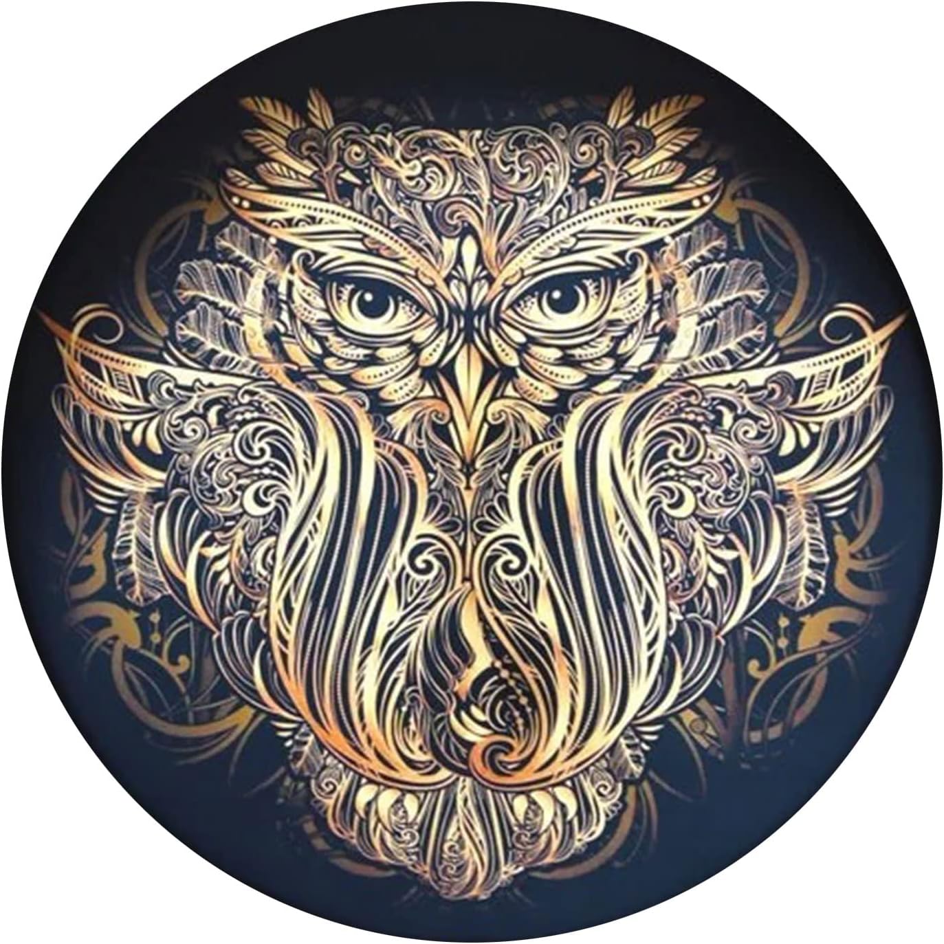 Ornate owl design with golden swirls on 10 inch Shamanic Hand Drum for sound healing