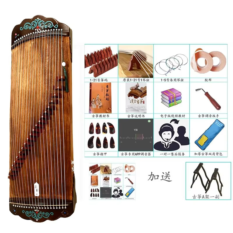 Traditional Chinese Guzheng with ornate design, 100 cm Paulownia wood, 21 strings