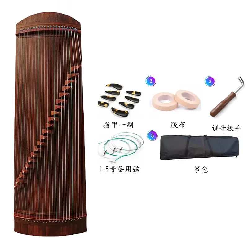 Traditional Chinese Guzheng Zither 21 Strings Paulownia with accessories displayed