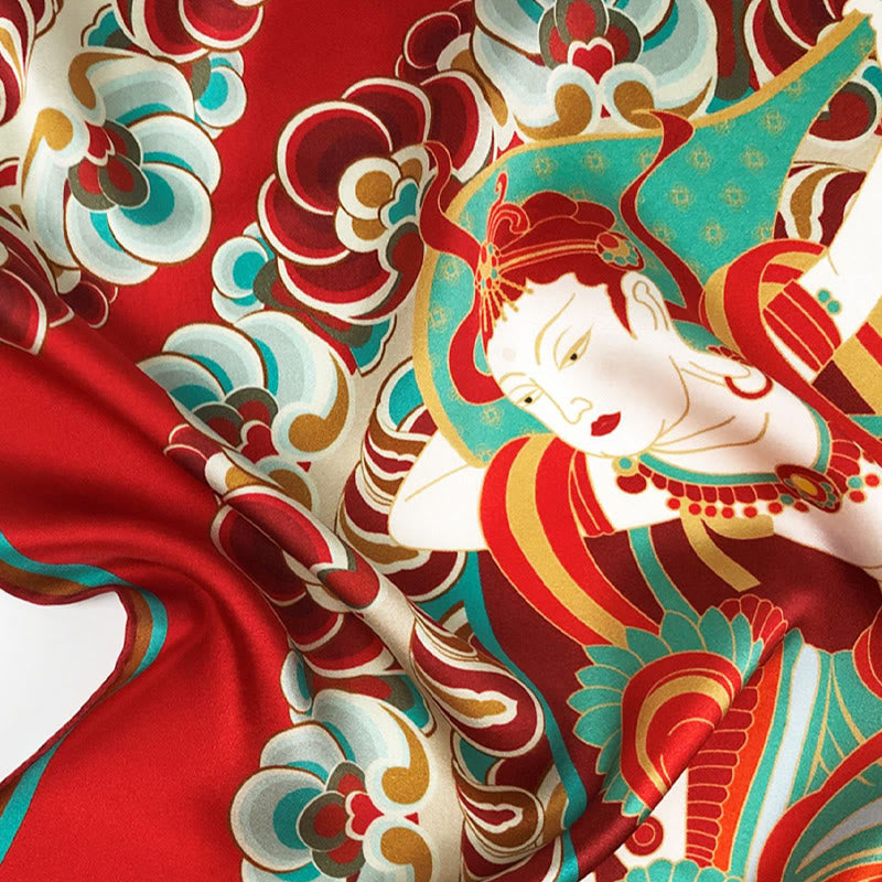 100% Mulberry Silk Dunhuang Scarf | Spiritual Shawl 90x90cm