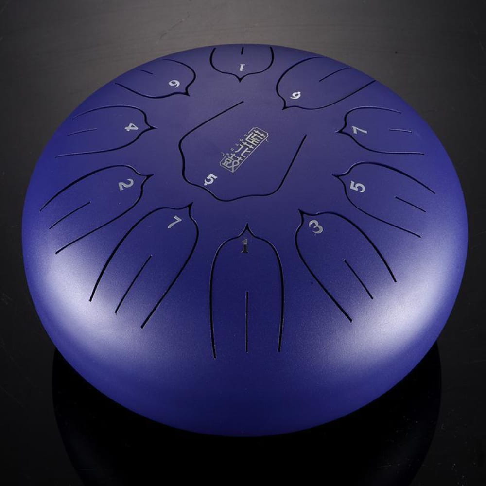 Deep blue Carbon Steel Tongue Drum featuring numbered tone zones in a circular design