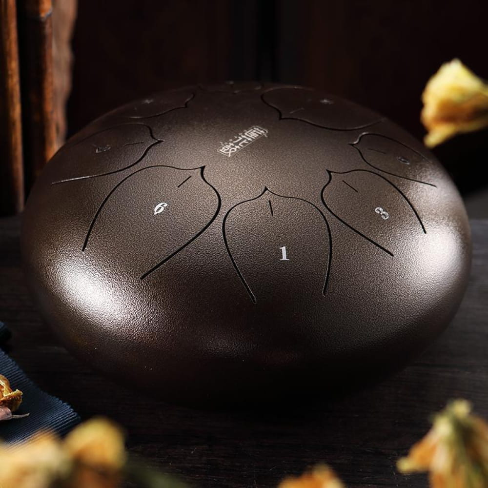 Dark metallic handpan drum with etched tone zones for 12 Carbon Steel Tongue Drum C Key