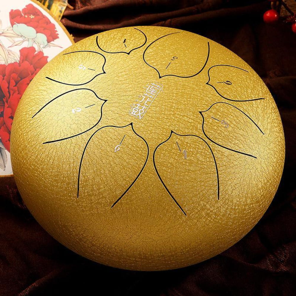 Golden Steel Tongue Drum with Petal-Shaped Tone Zones for Portable Music Performance