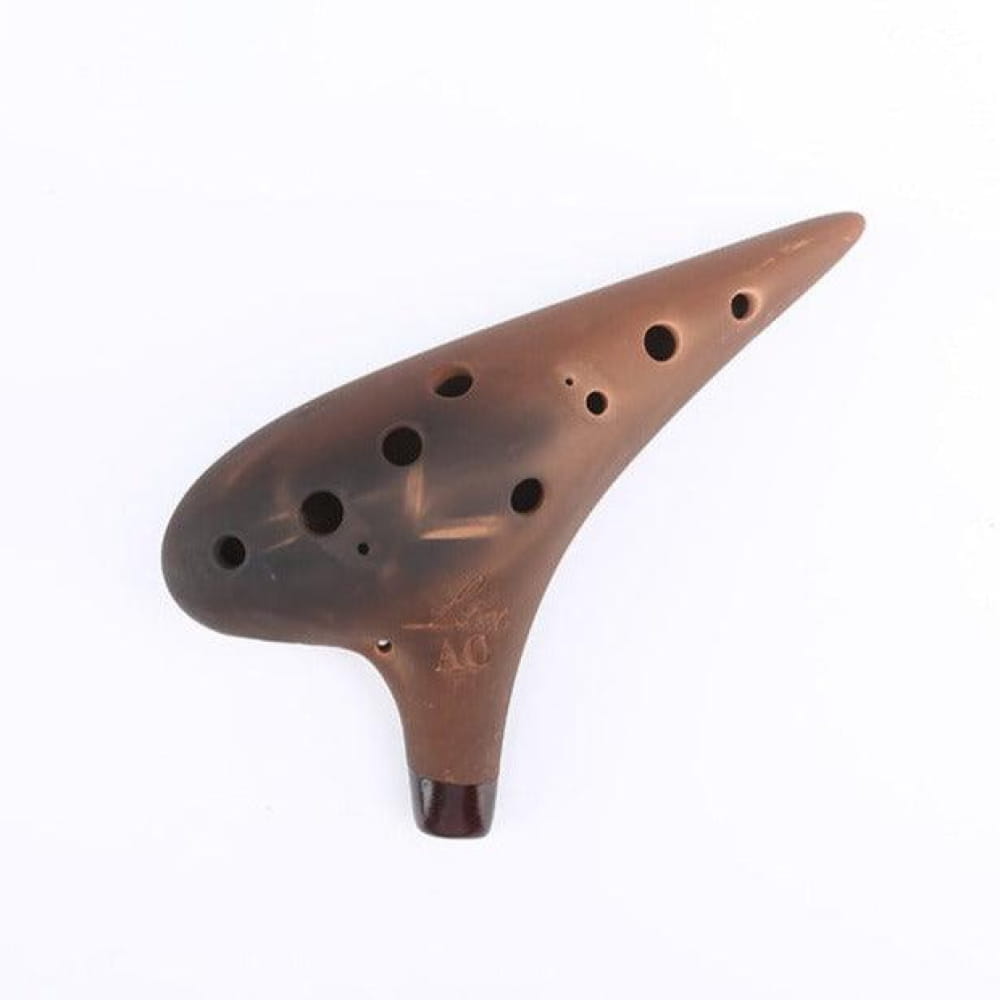 Brown Ceramic Ocarina with Finger Holes from 12 Hole Alto C Ocarina Flute Smoked Finish