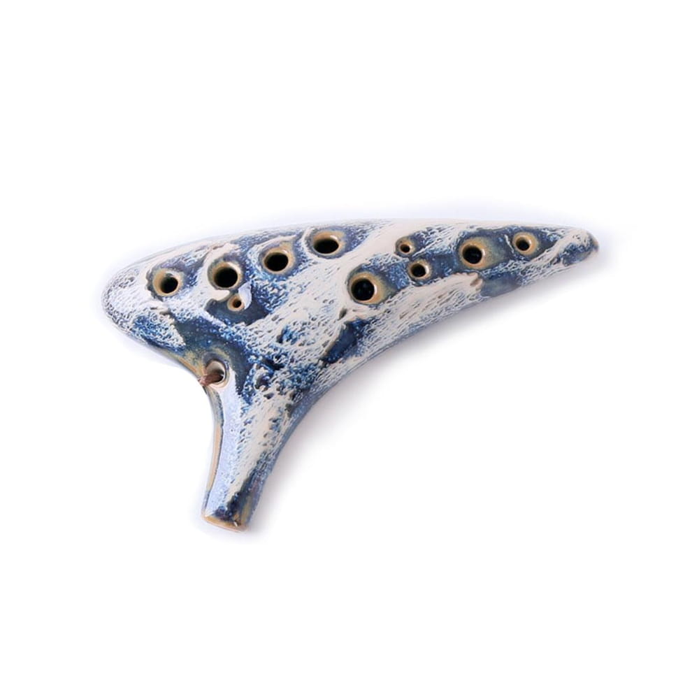 Blue and white ceramic 12 Hole Alto C Metal Style Ocarina with finger holes