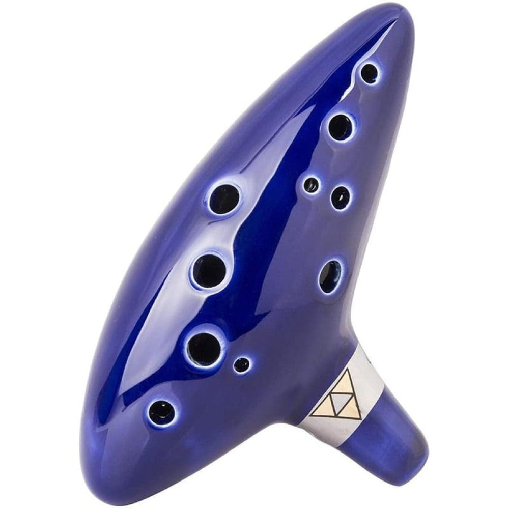 Blue ceramic 12-Hole Alto C Ocarina Flute with triangular design and finger holes