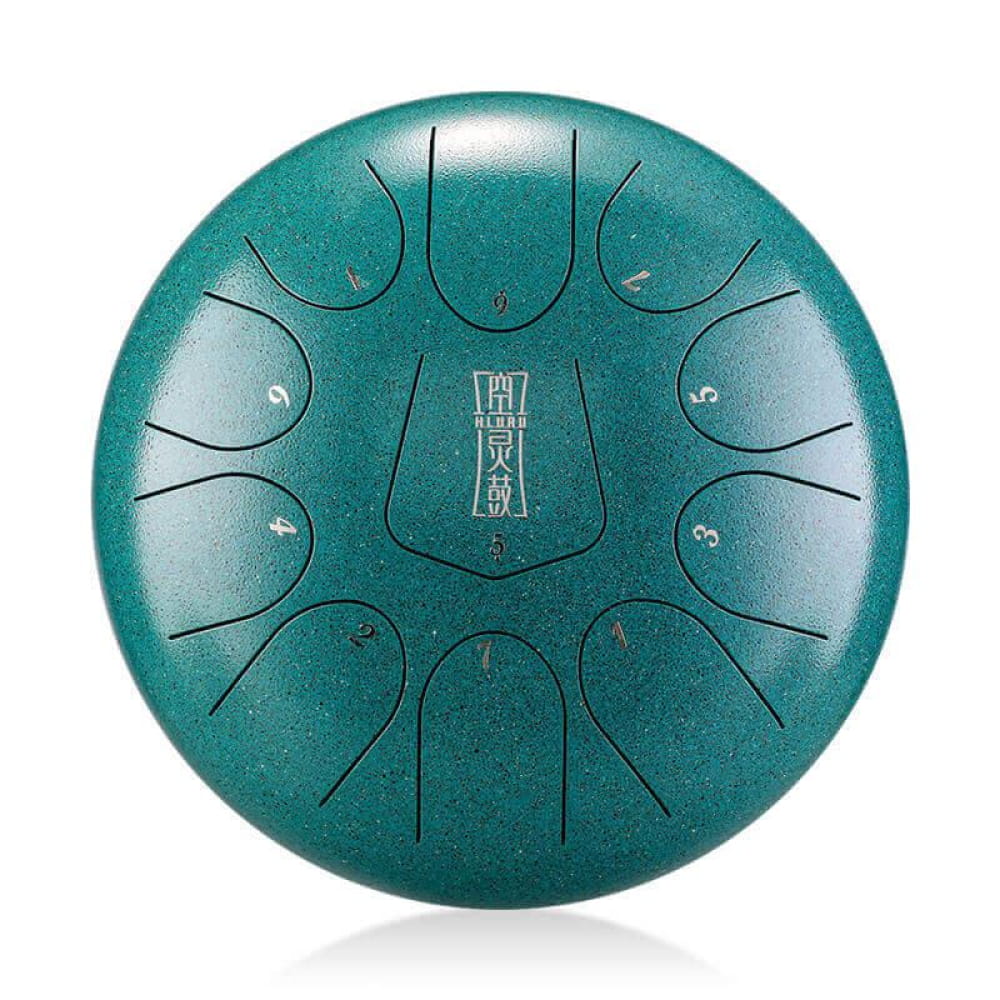 Teal Steel Tongue Drum with curved tone zones in Triangle Style, 11 notes in C Key