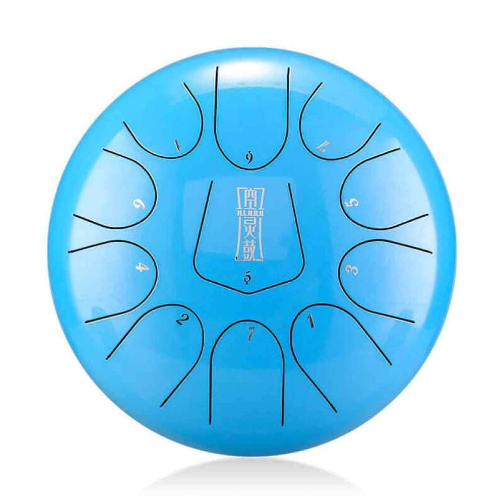 Light blue 10-inch Alloy Steel Tongue Drum with numbered tone zones in C Key
