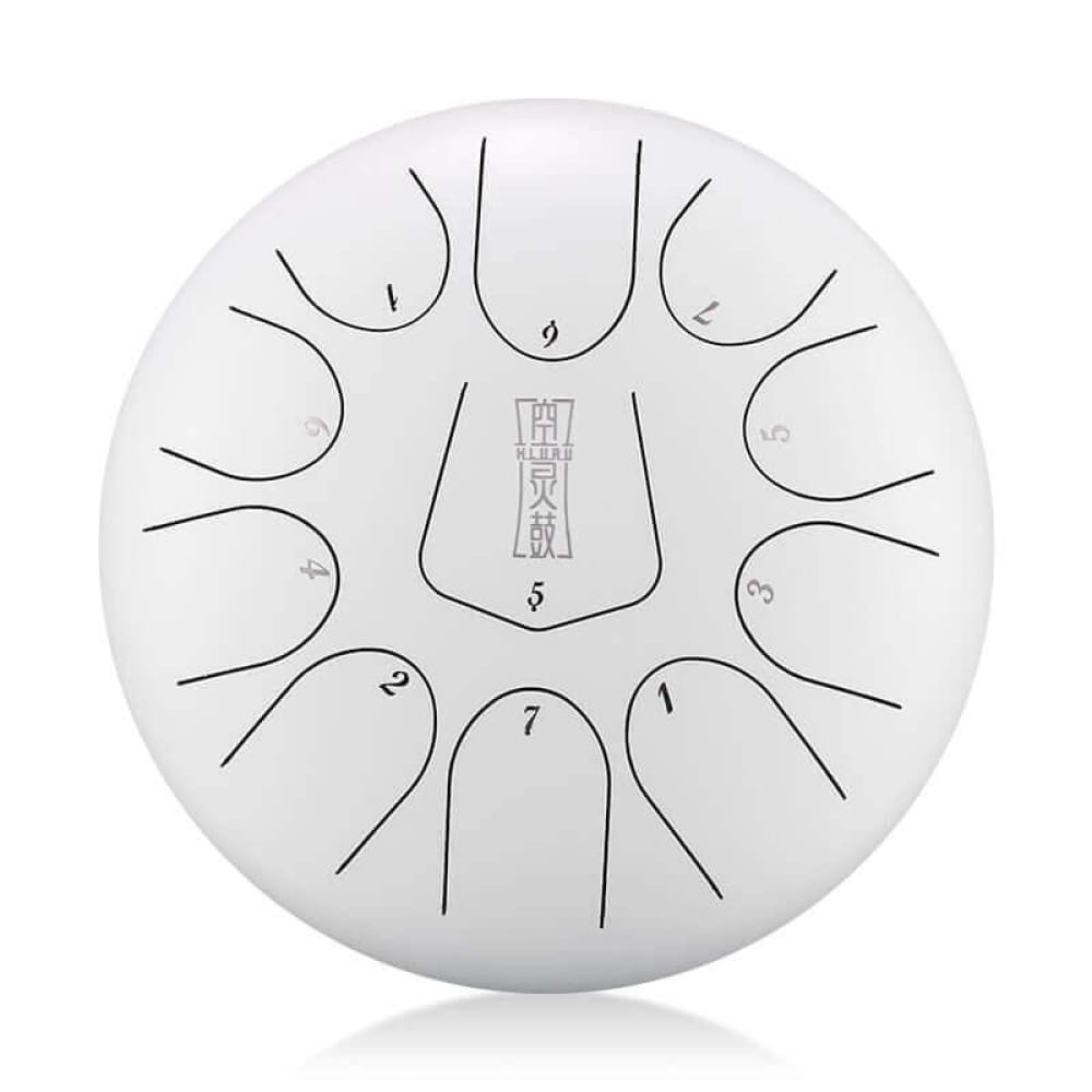 White steel tongue drum with numbered zones, 10-Inch alloy, 11 notes in C key